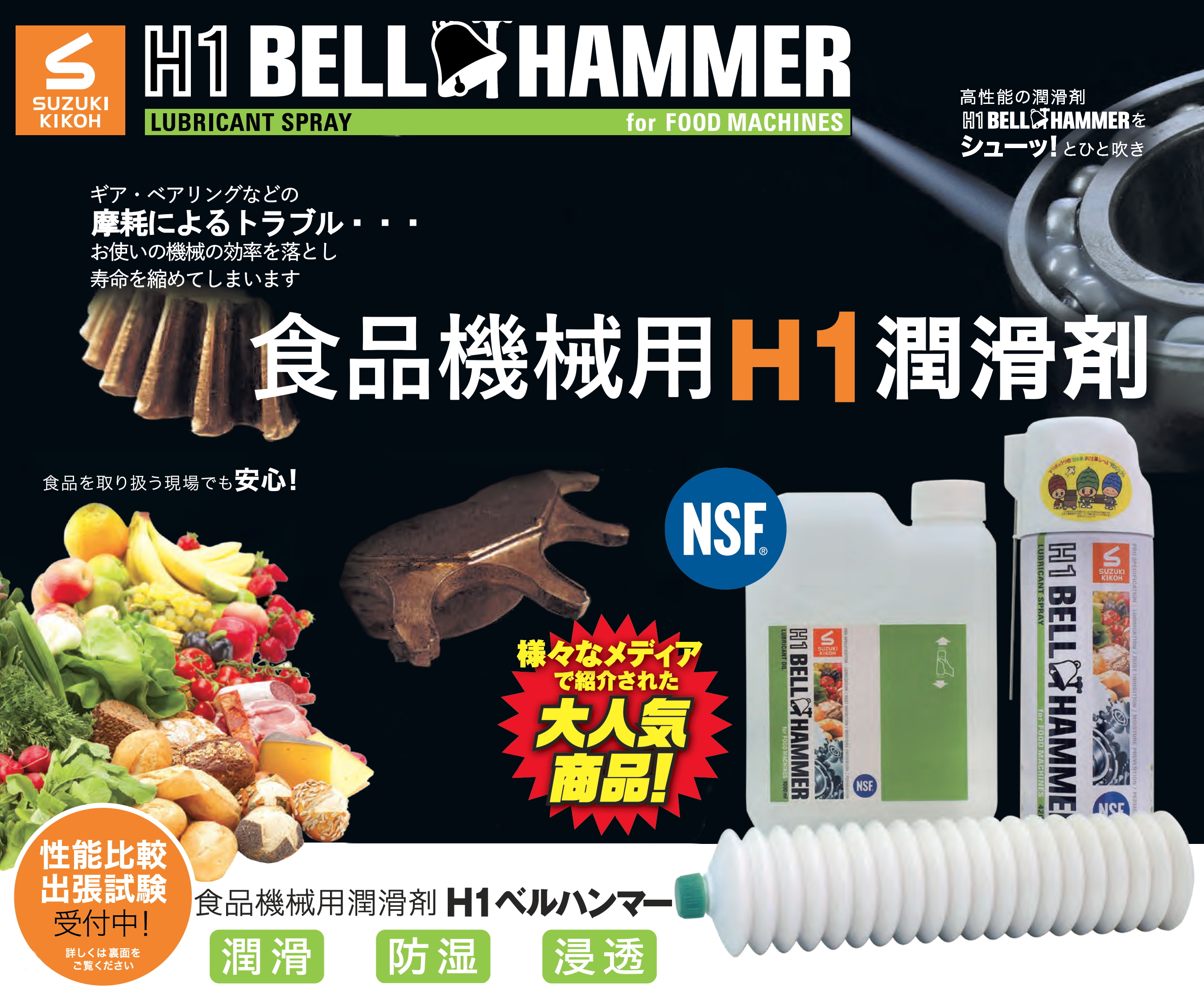 H1ベルハンマー - 食品機械用潤滑剤「潤滑」「防湿」「浸透」